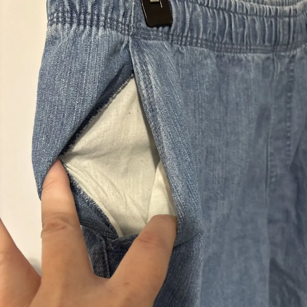 George Women Blue Jean Elastic Waist Shorts Large 36-38 Pockets Waist 36" Preown - Picture 2 of 9